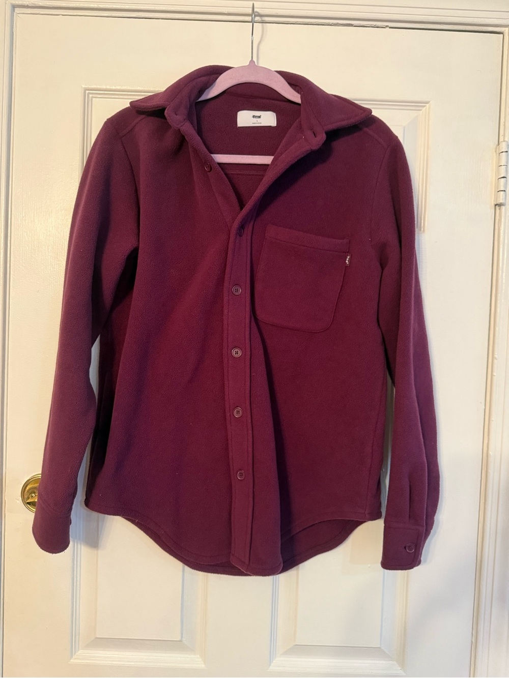 TNA Button-Down Fleece Shirt in Burgundy Plum